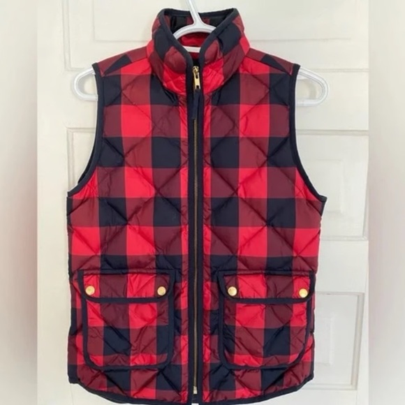 J. Crew Excursion Buffalo Check Plaid Quilted Down Puff Vest Size Large - Picture 3 of 9